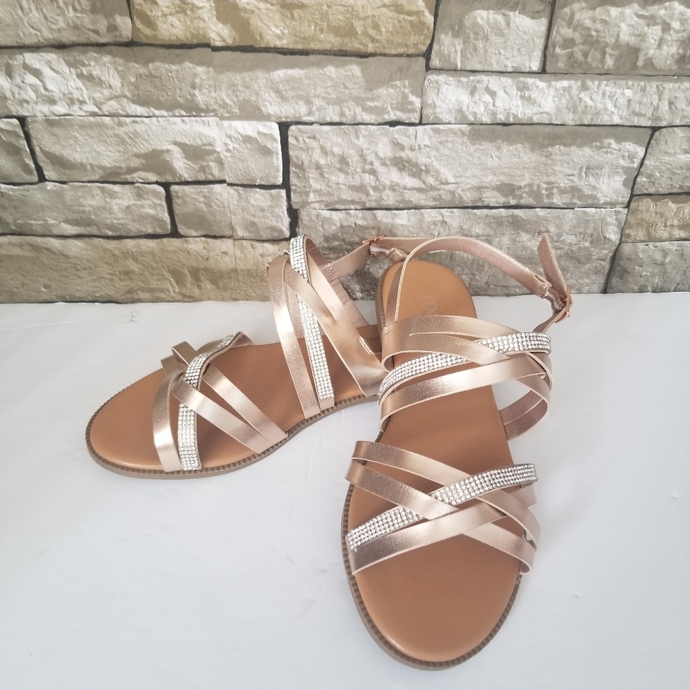 Me Too gladiator sandals rose gold diamond straps
